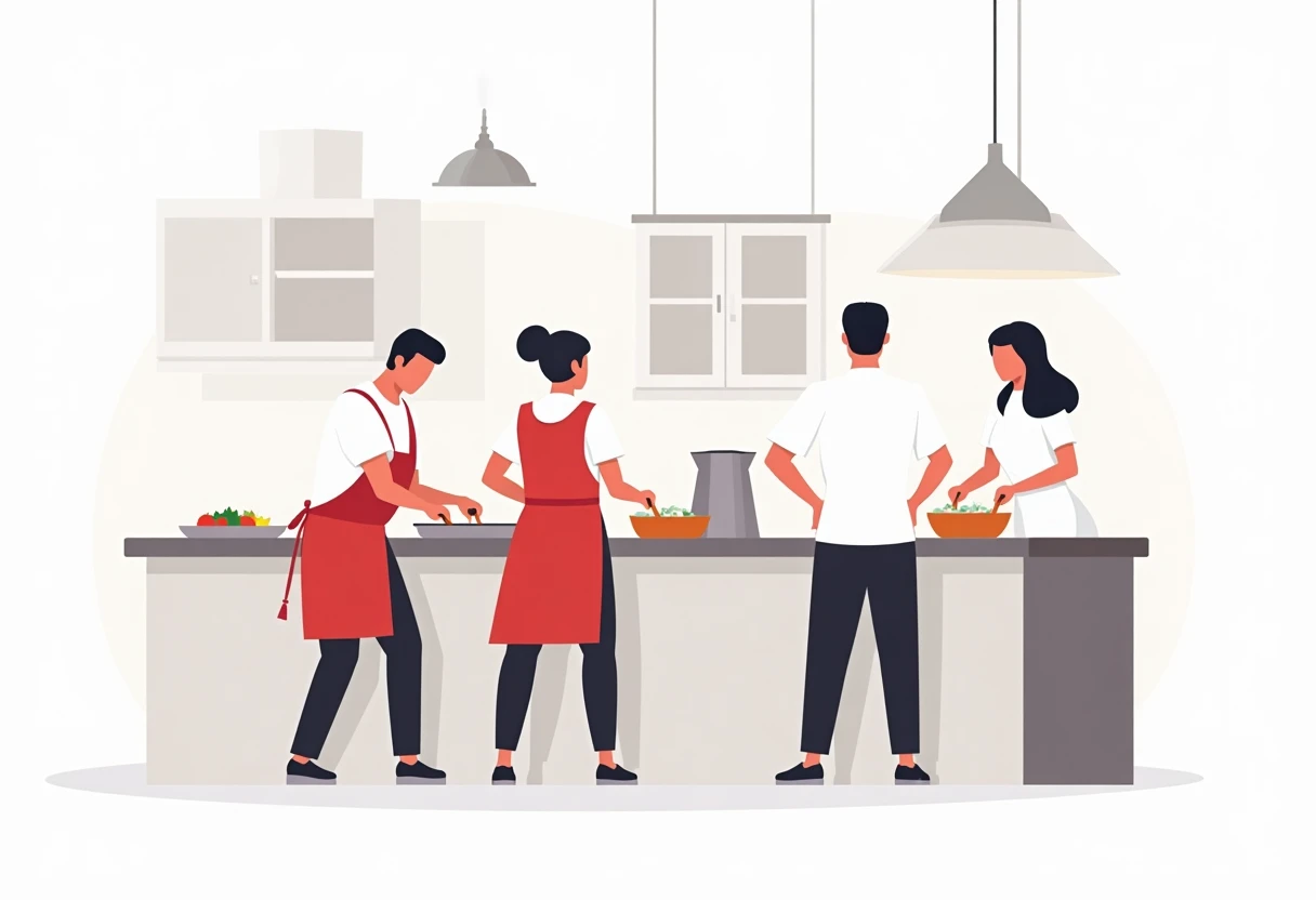 Equipo de cocina en trabajo conjunto