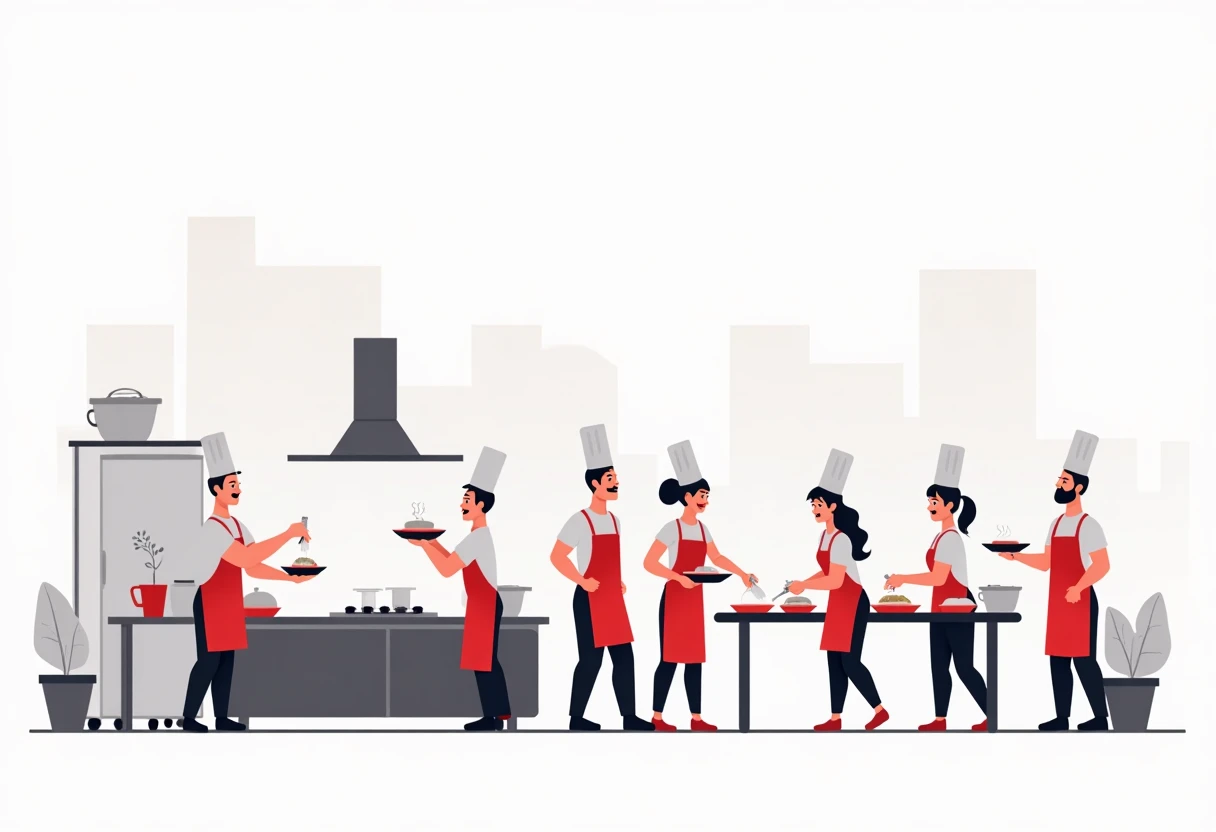 Teamwork in a restaurant kitchen