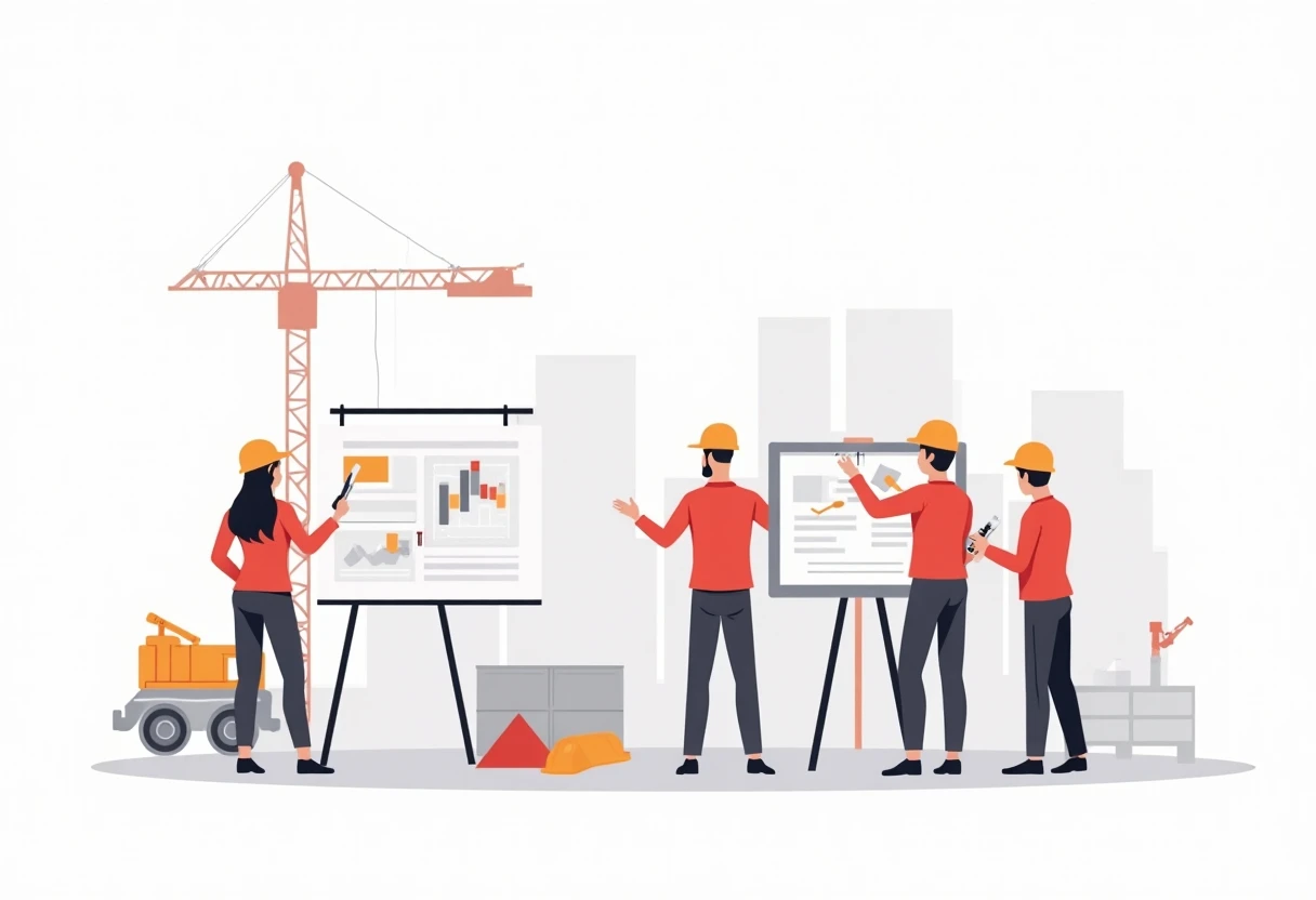 Equipo de construcción revisando planes