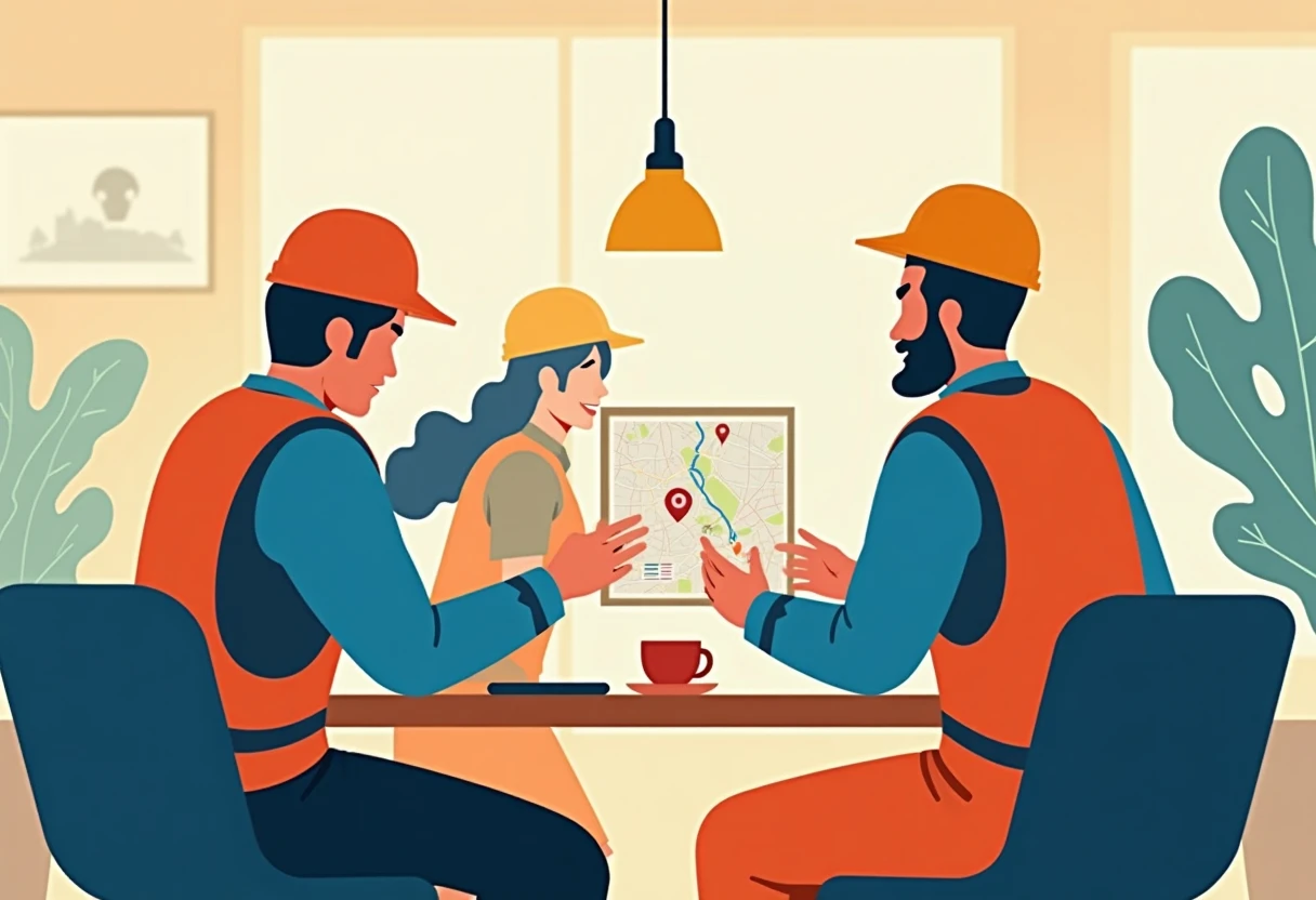 Choferes de reparto planificando rutas