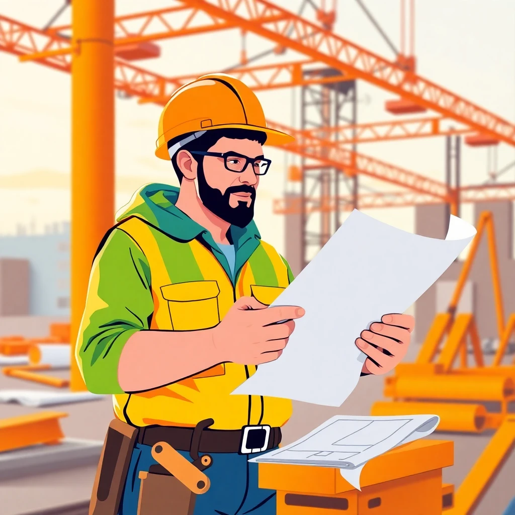 Trabajador de la construcción revisando planos