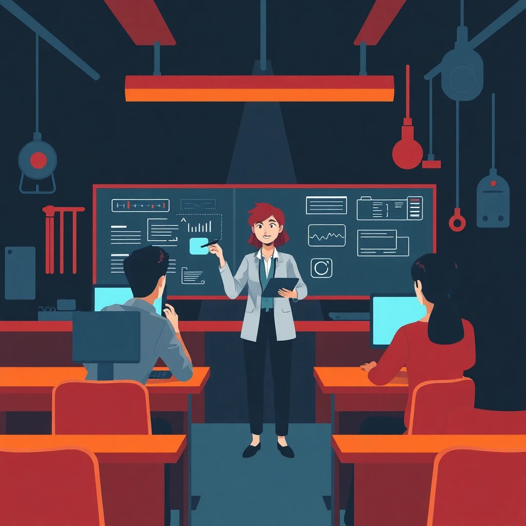 Profesora en aula moderna