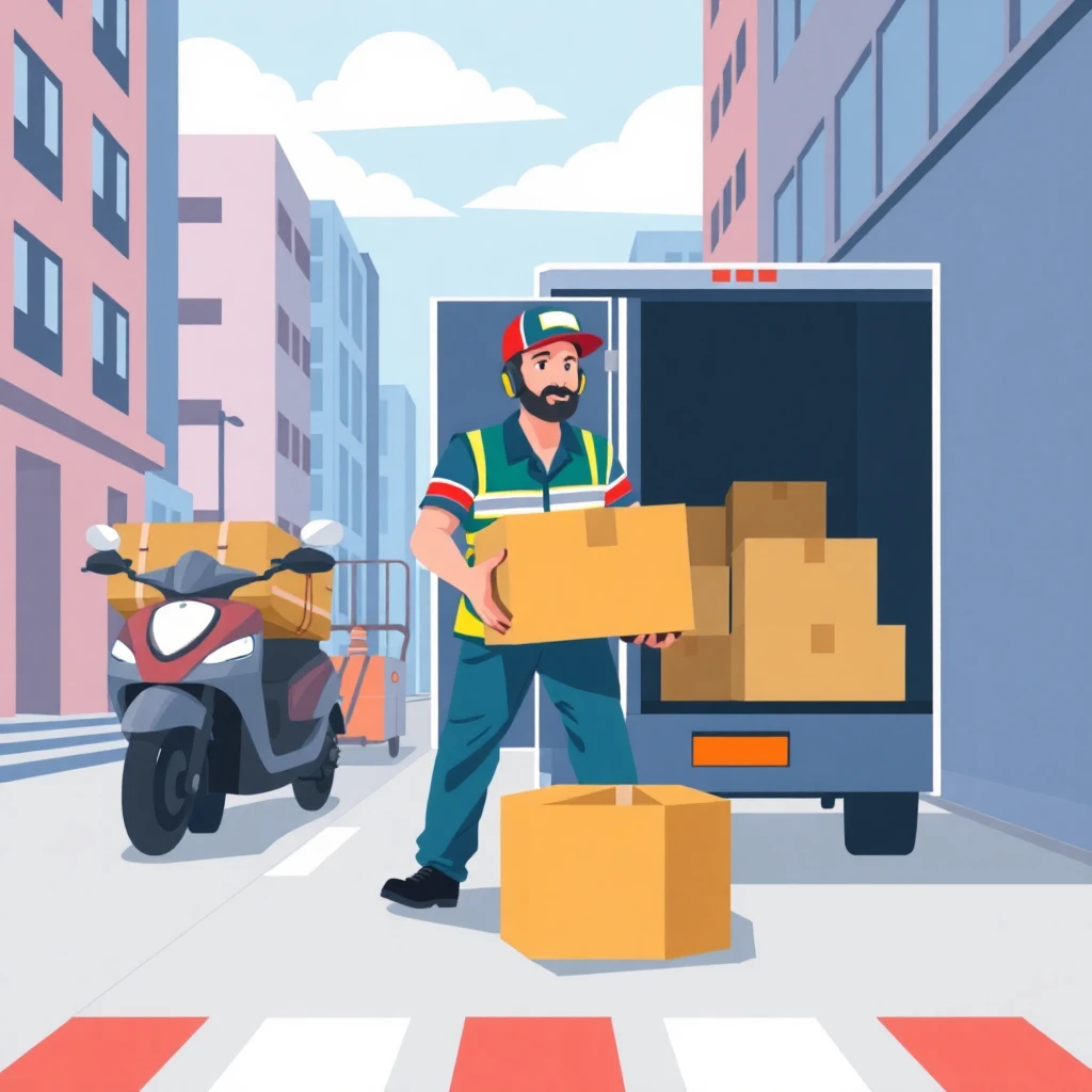 Repartidor descargando paquetes