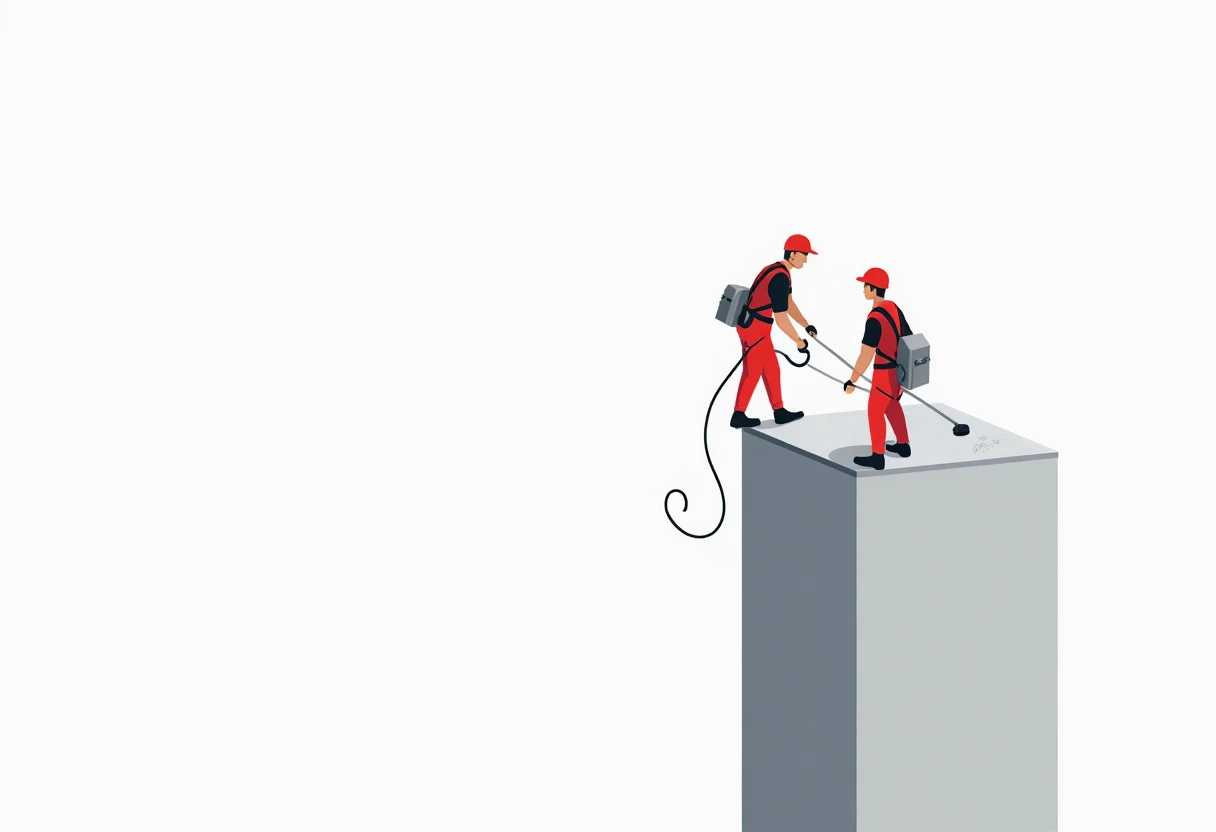 Técnico en limpieza de alturas en acción