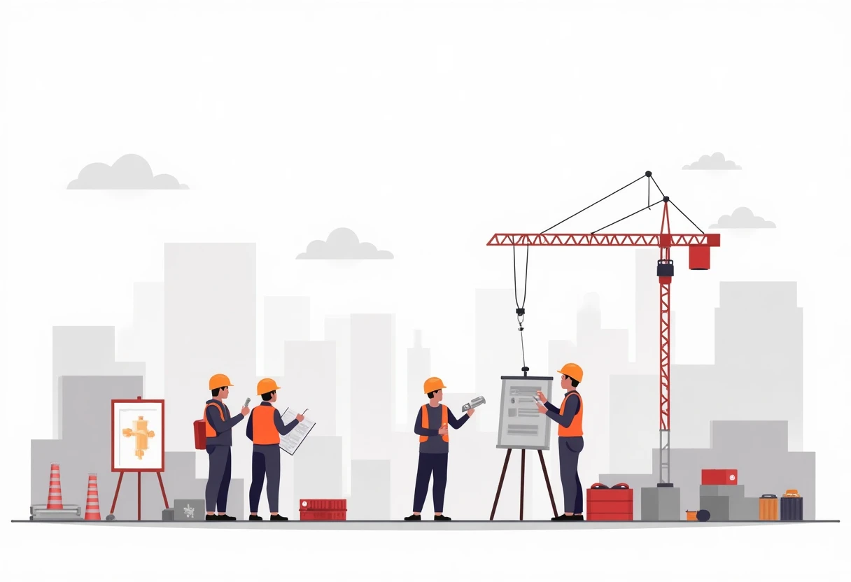 Trabajadores de construcción revisando planos