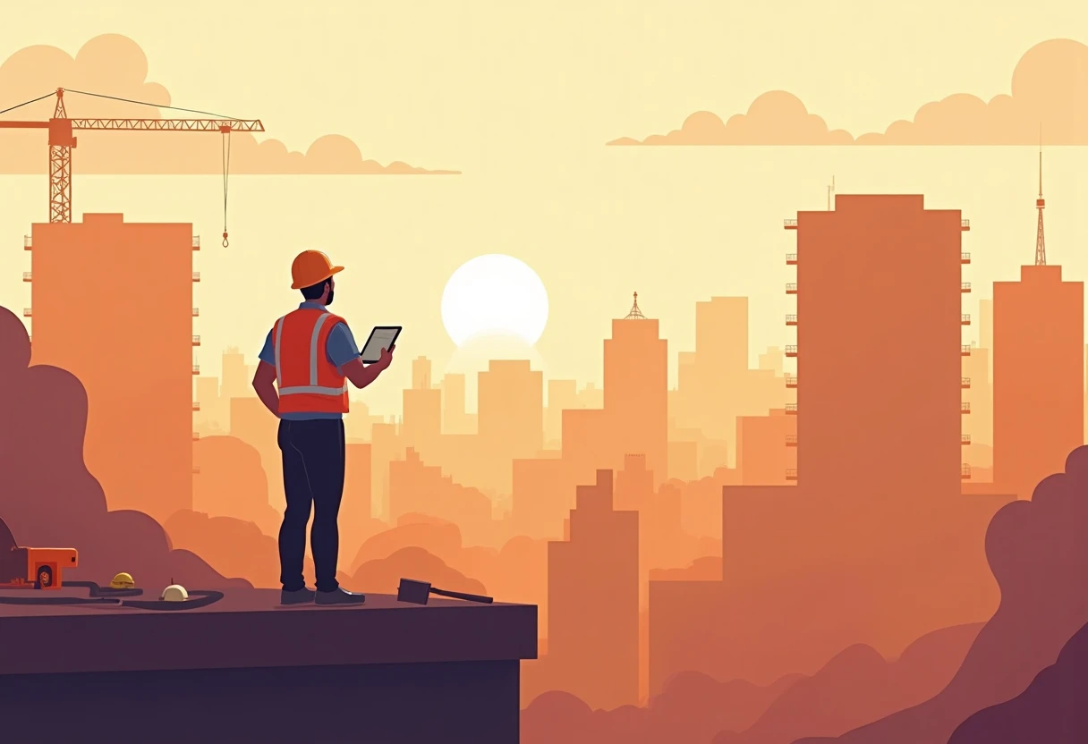 Trabajador de construcción en un andamio