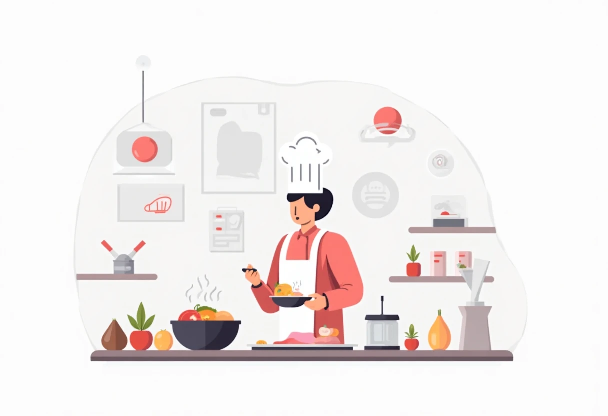 Chef en acción en una cocina profesional