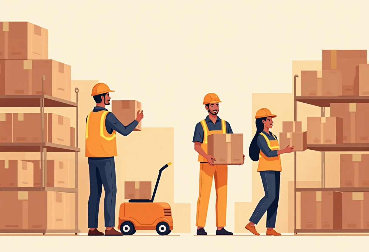 Trabajadores de logística organizando mercancías